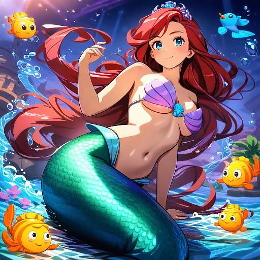 Illustration of Ariel (disney), the little mermaid in the style of Cedar (cedar japonica)