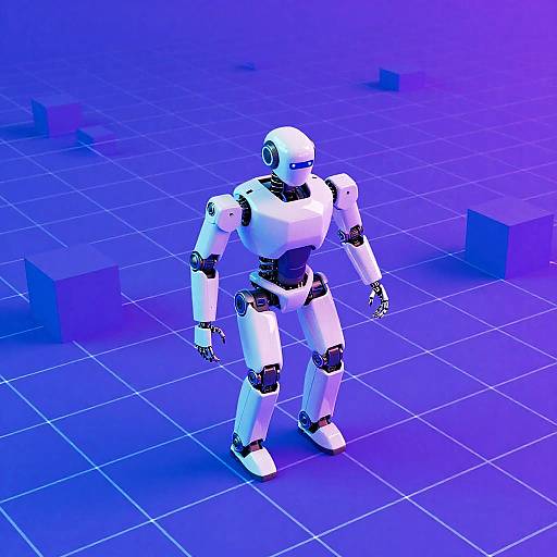 Futuristic Robot in 3D Virtual Grid