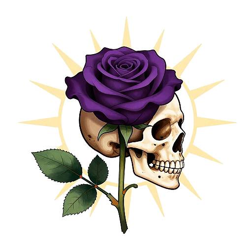 Purple Rose Skull with Sunburst
