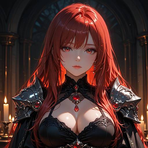 Red-Haired Fantasy Warrior Woman with Candlelight