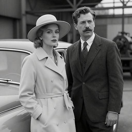 Vintage Black and White Couple by Classic Car
