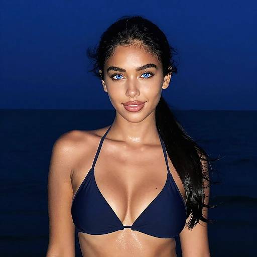 Dark-Skinned Blue-Haired Bikini at Night