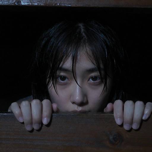 Moody Portrait of Person Peering Over Wooden Ledge