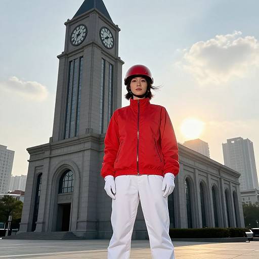 Confident Figure by Historic Clock Tower