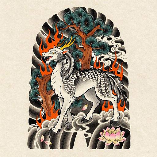 Mythical Kirin Anime Tattoo Flash