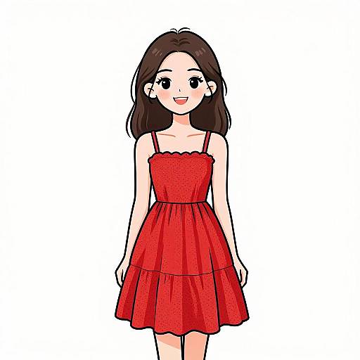 Smiling Woman in Red Summer Dress