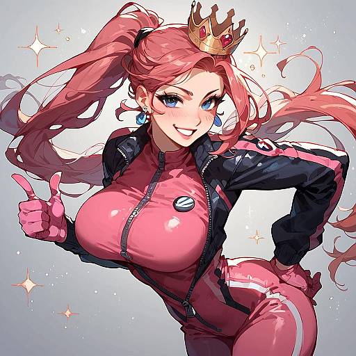 Confident Pink Biker Girl with Crown