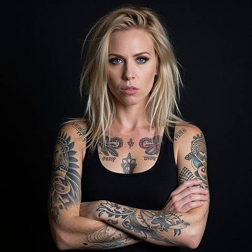 Tattooed Blonde Woman Dramatic Portrait