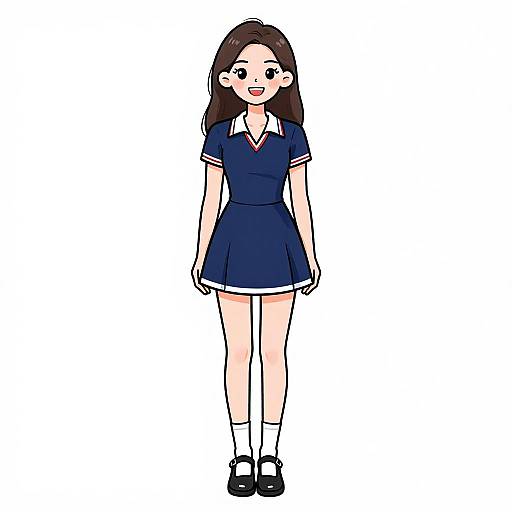 Smiling Woman in Navy Blue Preppy Tennis Dress