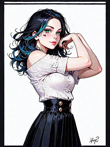 Stylish Woman in Off-Shoulder Top and High-Waisted Skirt