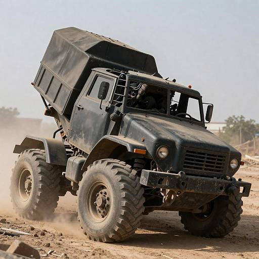 Devastated Military Truck in Chaotic Setting