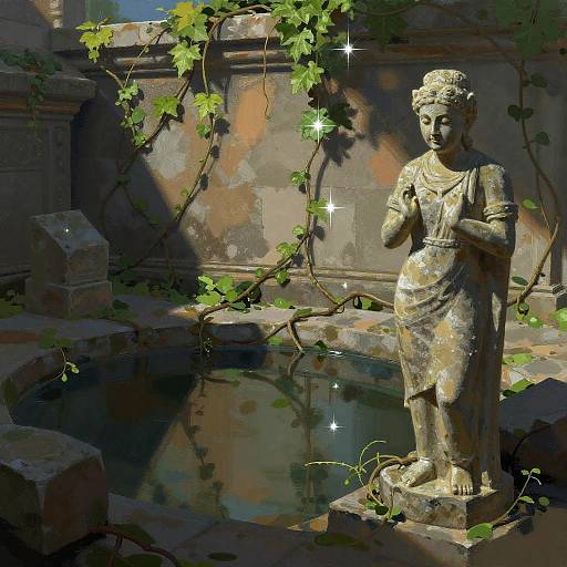 Ethereal Digital Painting of Overgrown Ruins