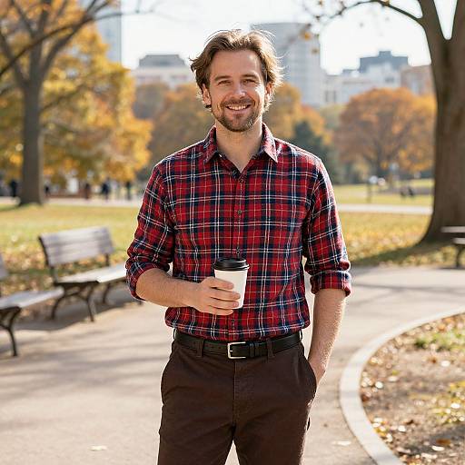 Confident Man in Autumn Park