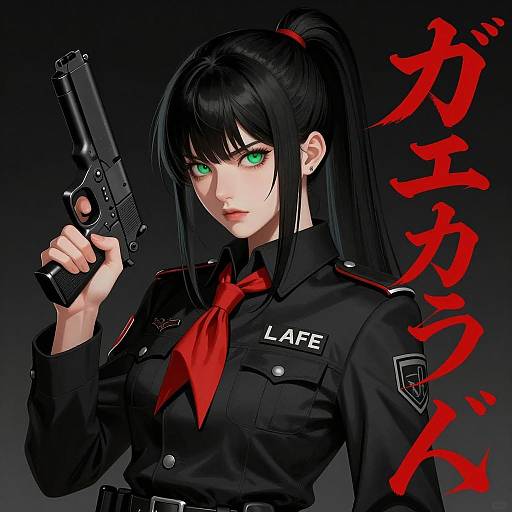 Intense Young Woman in Military Uniform