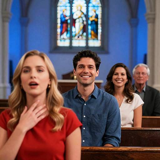 Blue-Lit Church Gathering with Friends