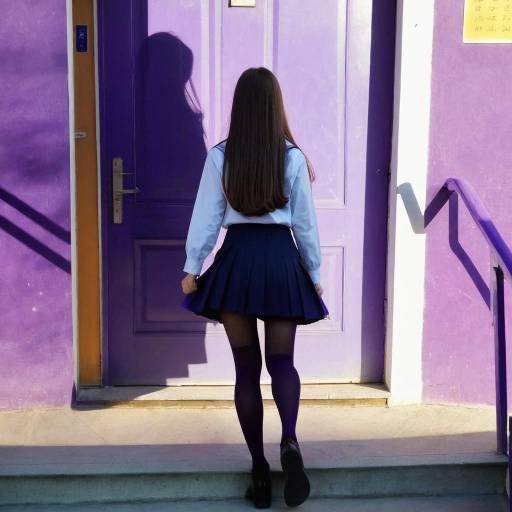 Girl in School Uniform Walking Up Stairs