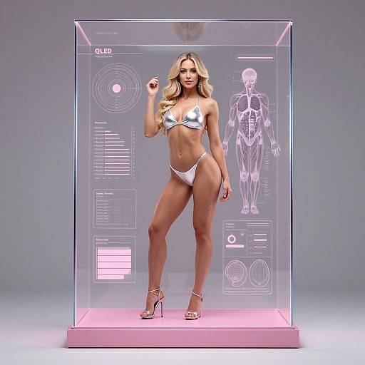 Blonde Woman Displayed with OLED GUI