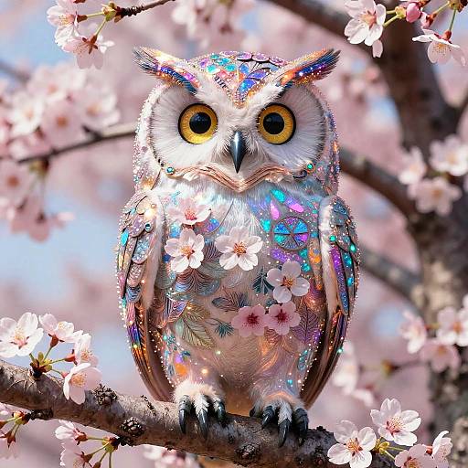 Mythic Cherry Blossom Owl Ukiyo-e Fantasy