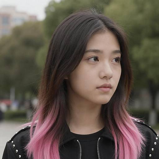 Stylish Woman with Pink-Highlighted Hair