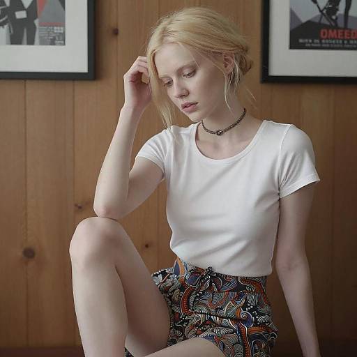 Pensive Blonde Woman Sitting Indoors
