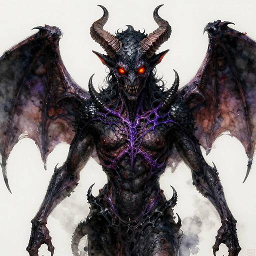 Dark Demon with Flaming Eyes and Scaled Skin