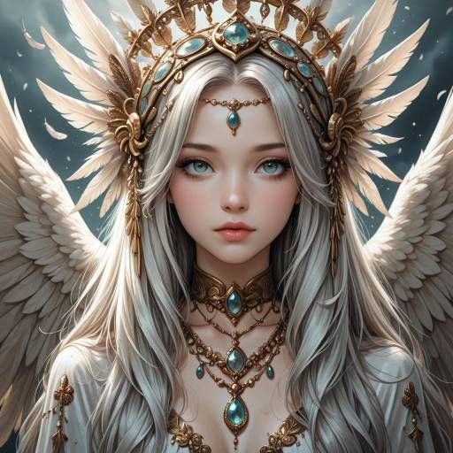 Realistic Girl with Feathered Wings and Jewelry
