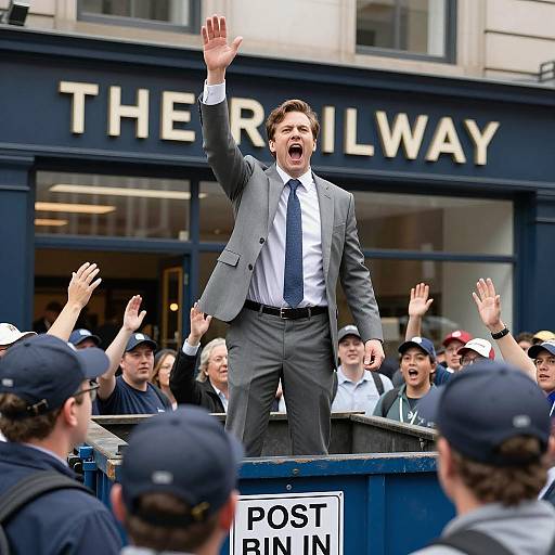 Man Shouting on Dumpster in Crowd