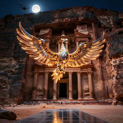 Cybernetic Baroque Phoenix at Petra Ruins
