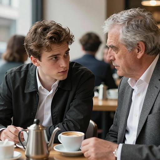 Two Men Having Serious Conversation in Café