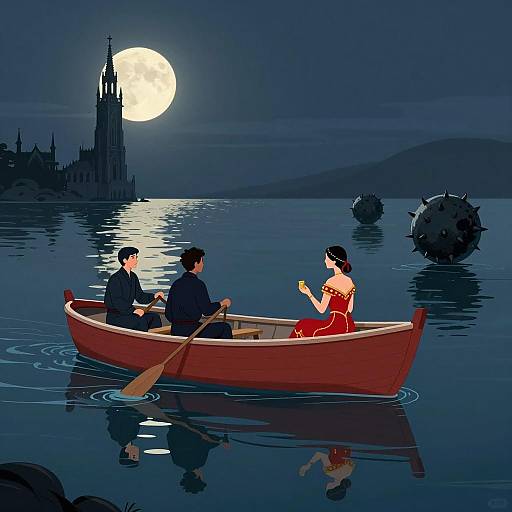 Moonlit Rowboat on a Serene Sea