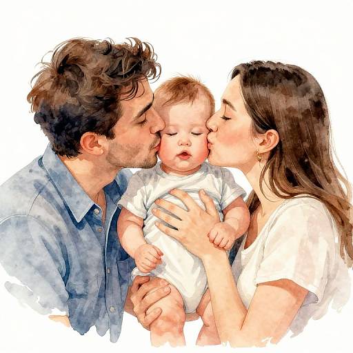 Tender Family Moment in Watercolor