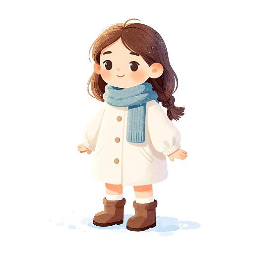 Whimsical Cartoon Girl in Snow