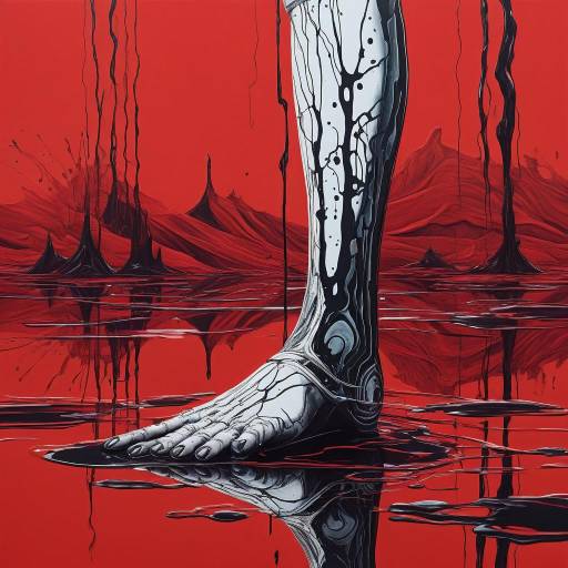 Surreal Abstract Reflection in Blood Red