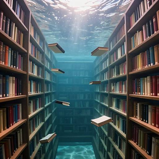 Underwater Library with Floating Books