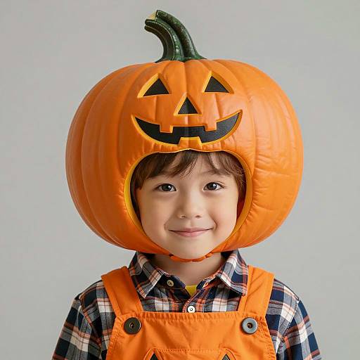 Adorable Pumpkin Farmer Costume Portrait