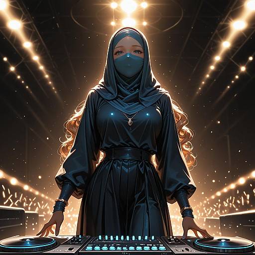 Female DJ in Hijab with Backlighting