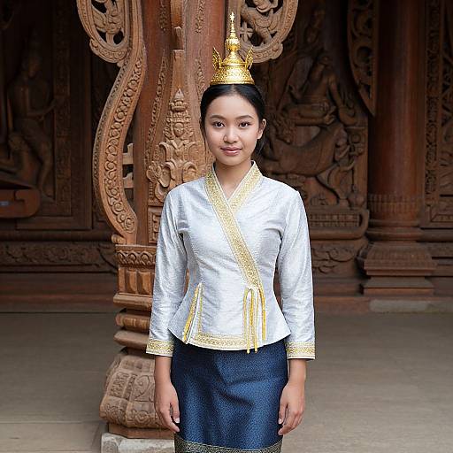 Southeast Asian Woman at Wooden Temple