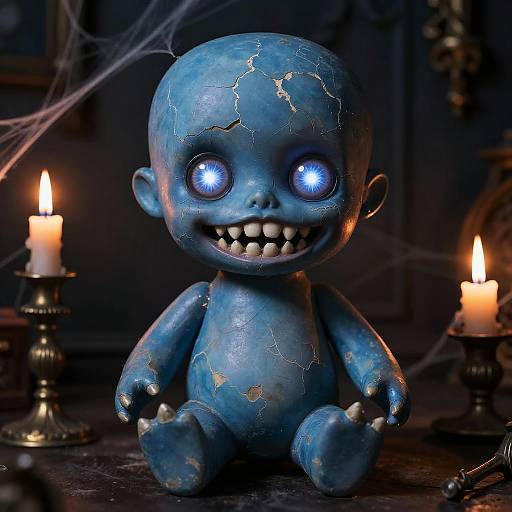 Eerie Blue Doll with Glowing Eyes