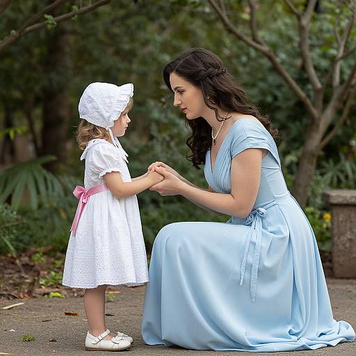 Elegant Woman and Girl in Garden