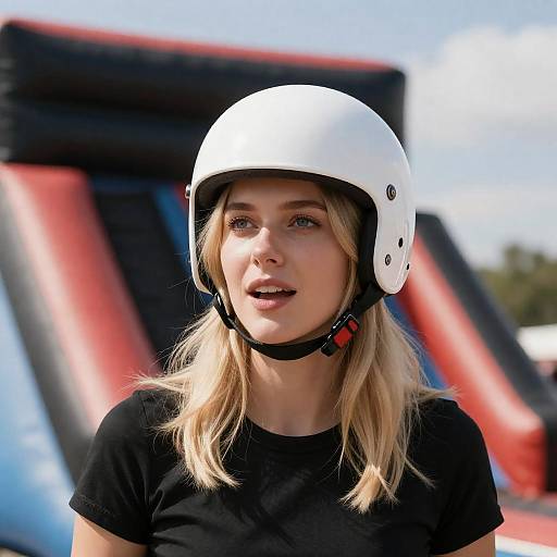 Blonde Woman in Helmet-like Headpiece