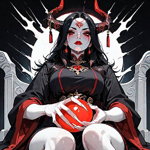 Gorgeous Japanese Demon Girl on Throne