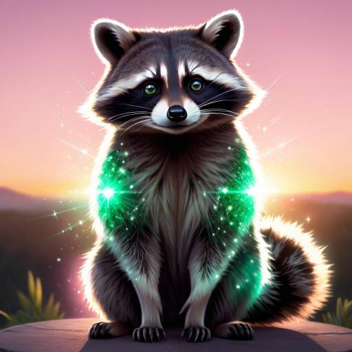 Realistic Raccoon with Emerald Eyes at Sunset Realistic Raccoon with Emerald Eyes at Sunset