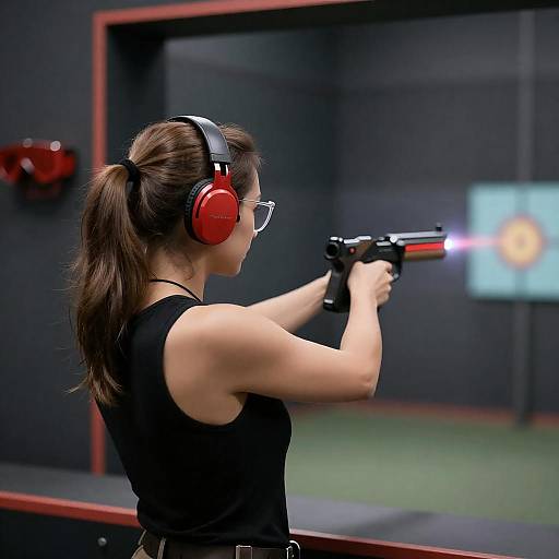 Ponytailed Woman Aiming Laser Gun