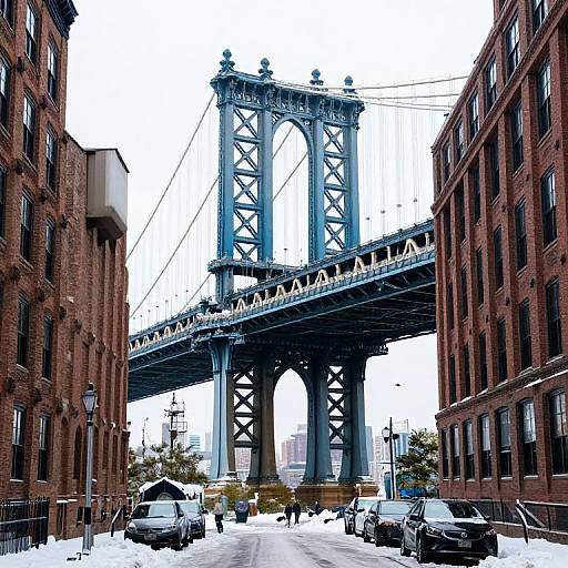 Snowy Manhattan Bridge Street View