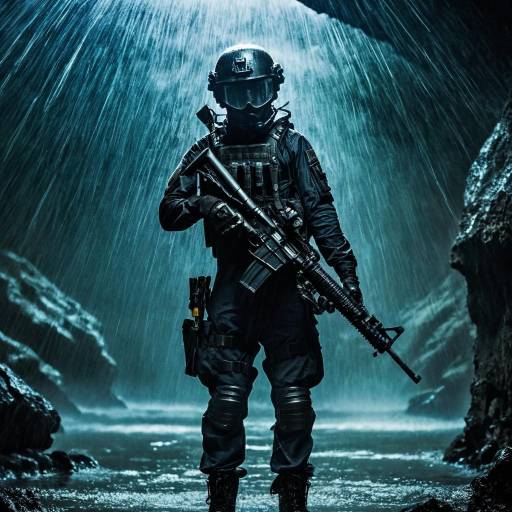 Military Soldier in Rainy Cave Ambiance