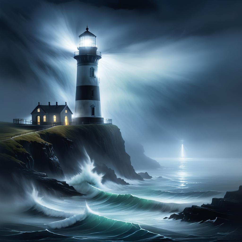 Eerie Lighthouse by the Misty Sea