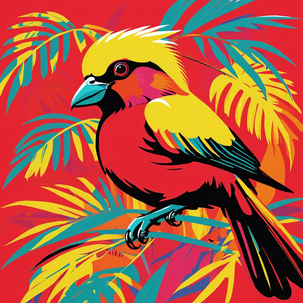 Vibrant Tropical Bird in Warhol Style