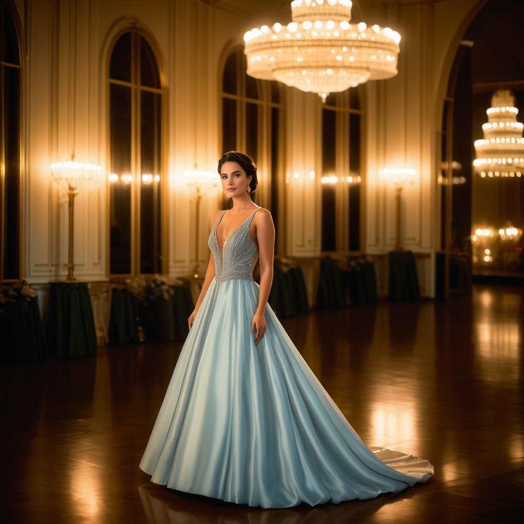 Elegant Woman in Candlelit Ballroom