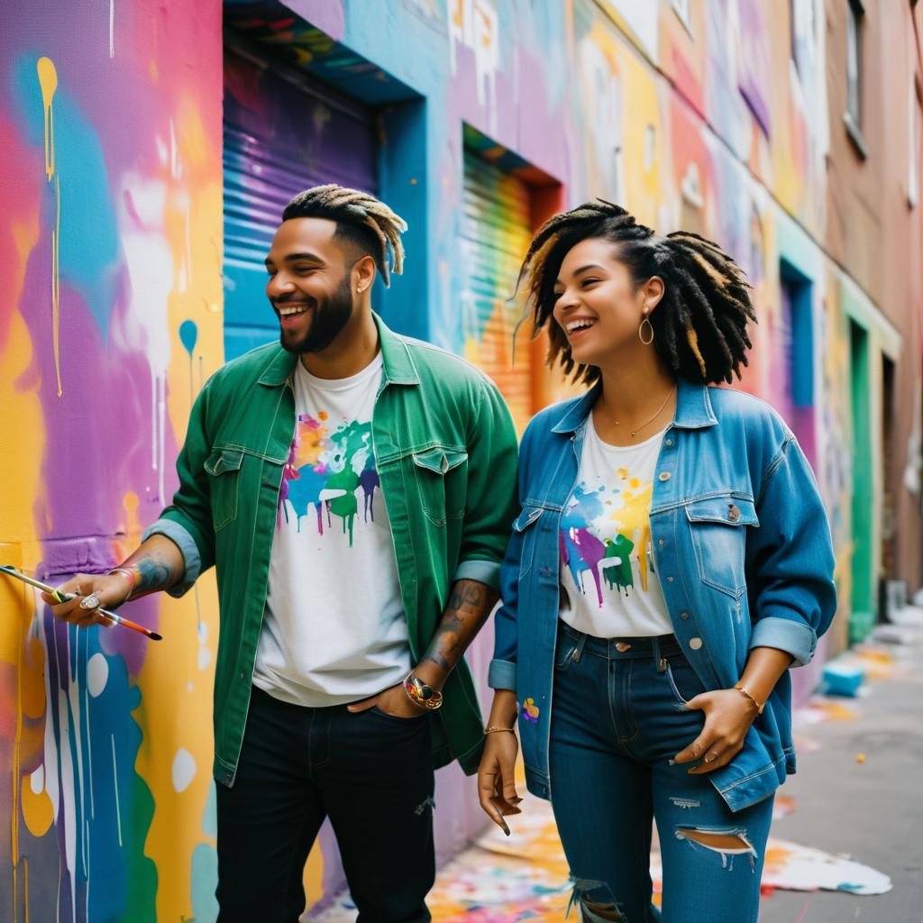 Couple Painting Mural in Urban Alley