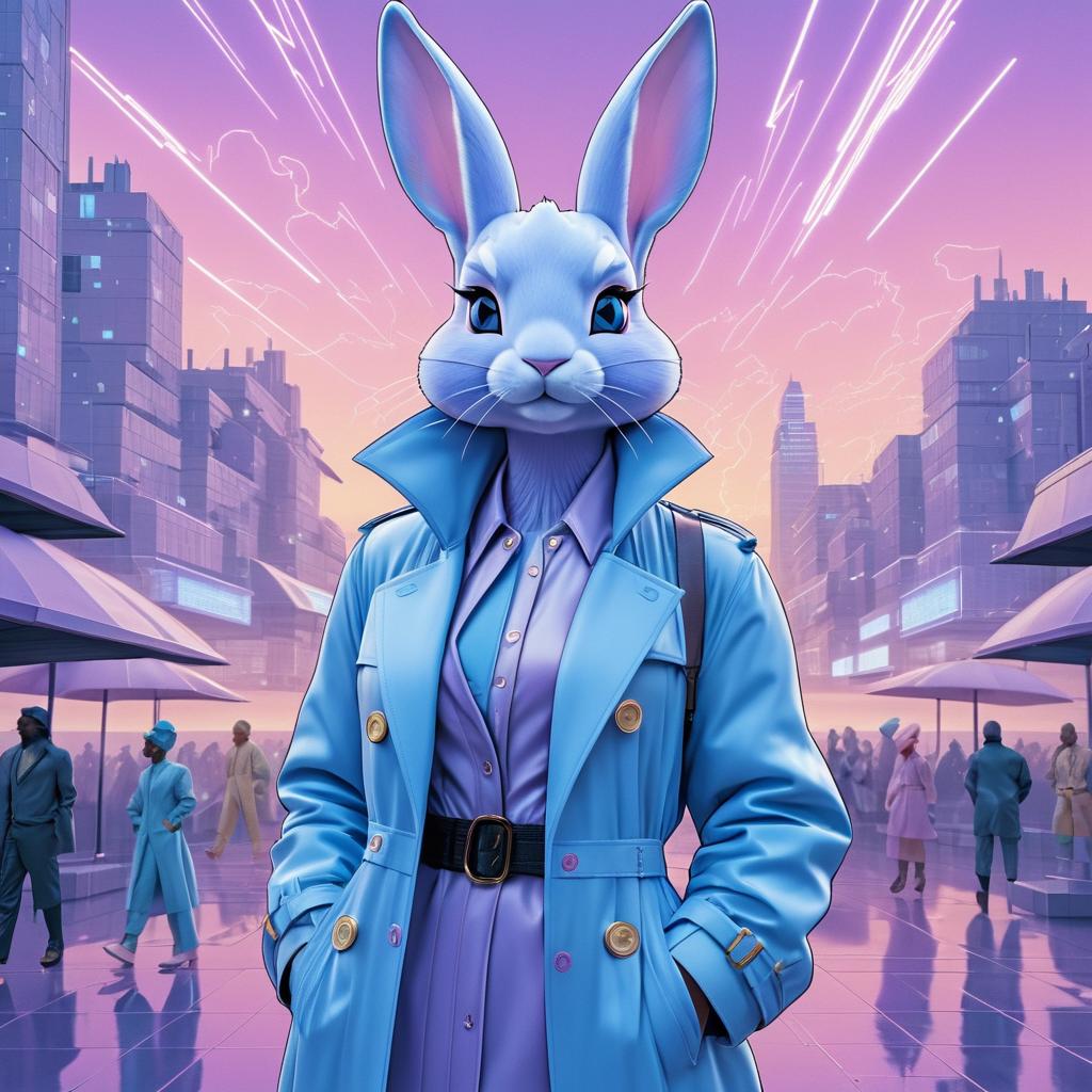 Charming Anthro Rabbit in Dystopian City